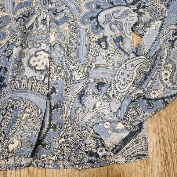 Vtg Paisley Print Semi Sheer Blouse Womens 10P Blue Y2K Fairy Preppy Alfred Dunn - Picture 2 of 9